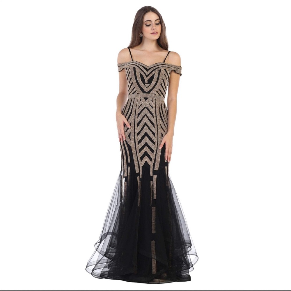 Royal Queen Collection Black And Gold Crystals Gown